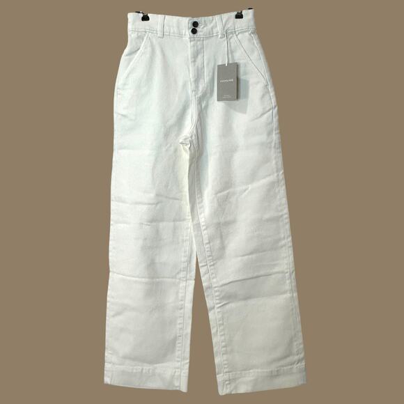 New Everlane The Organic Wide Leg Pants Bone Women 2 NWT High Waisted - Picture 4 of 11